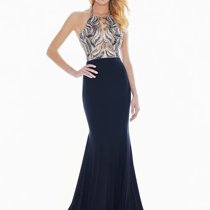 Ashley Lauren - Beaded Halter Fitted Formal Dress